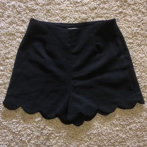 High-waisted black dress shorts w/detailed bottom